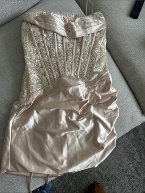Strapless Lace & Satin Prom Dress in Blush